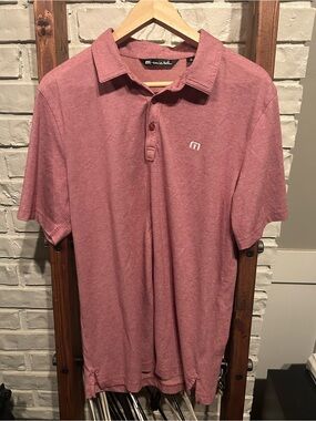 Travis Mathew Men's "The Zinna Golf Polo" in Heather Cardinal L